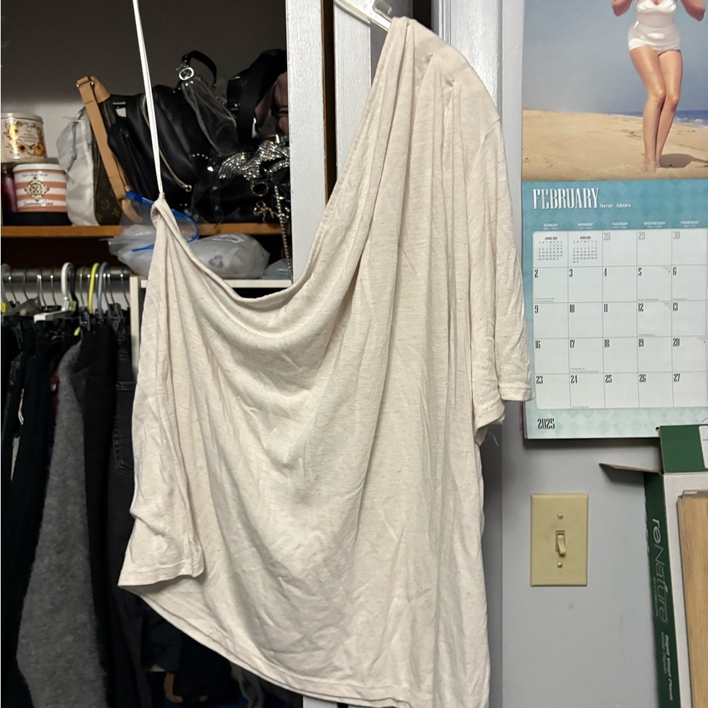 Express Cream Asymmetrical 3/4 Sleeve Blouse